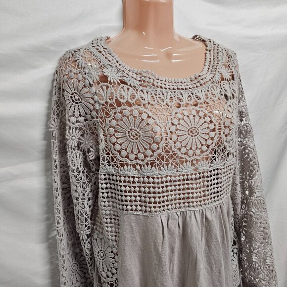 Sundance Boho Crochet Top Blouse Women Size S Gray Cotton - Picture 2 of 11